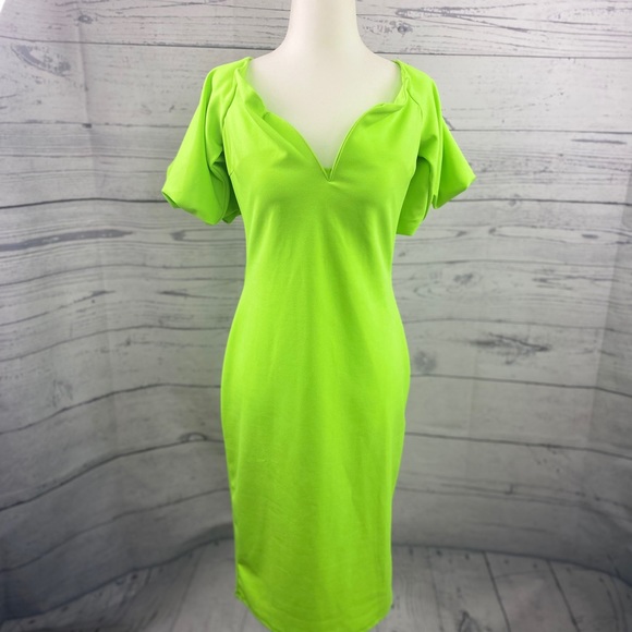 Fashion Nova Pop Bubble Sleeve Dress Neon Green - Picture 1 of 3
